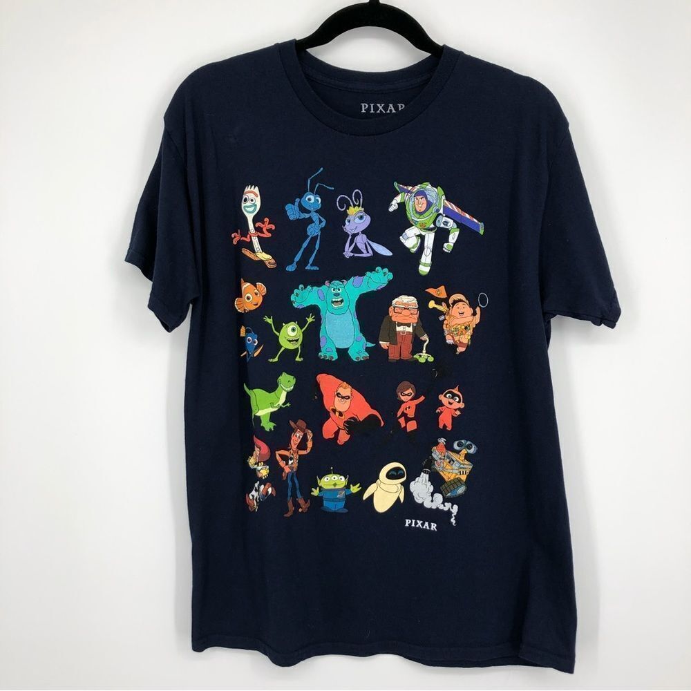 Pixar Character Graphic Tee Womens Large Navy Blue Crewneck
